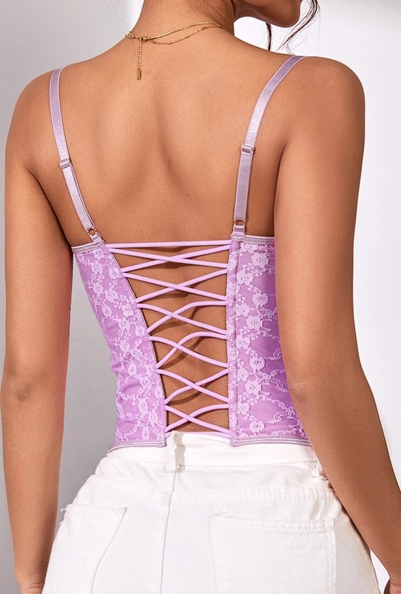 Color Lace Fishbone Low Cut Tank Top