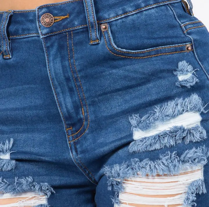 Distressed High Rise Denim SHORTS