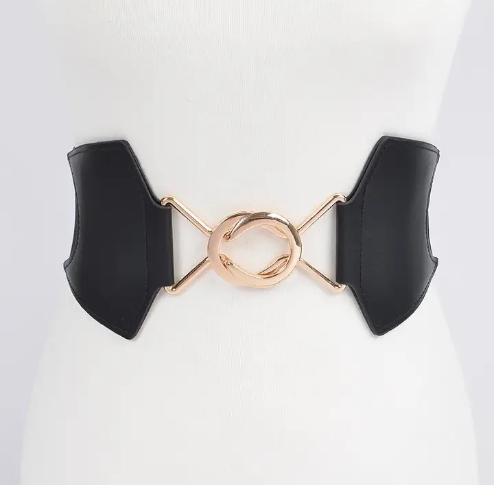 Faux Leather Wide Elastic Belt
