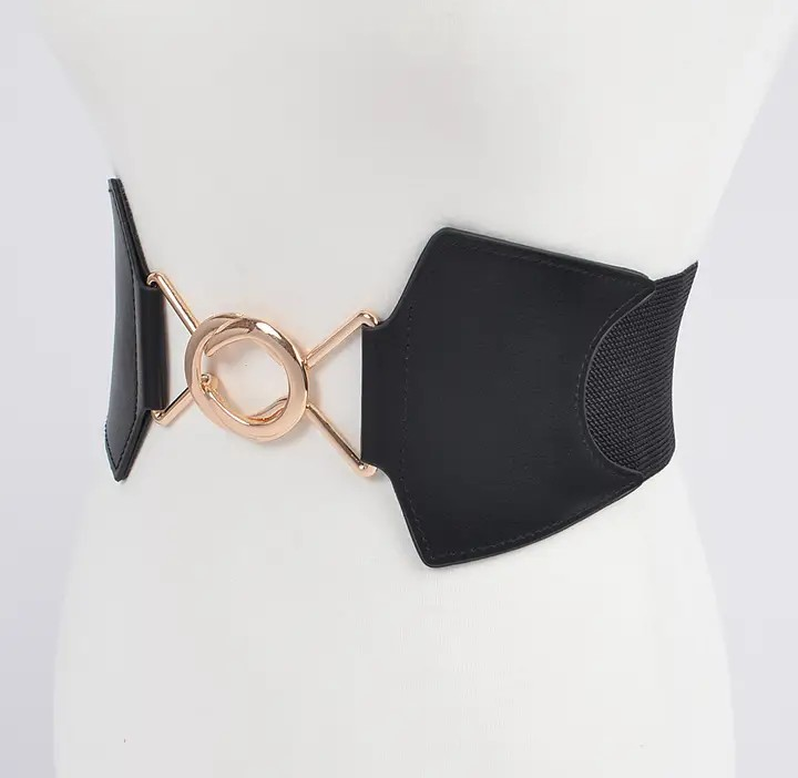 Faux Leather Wide Elastic Belt
