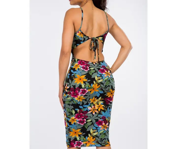 Floral Tie Back Midi Dress