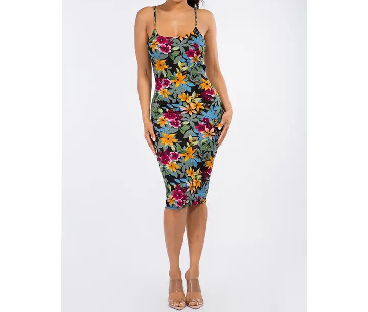 Floral Tie Back Midi Dress
