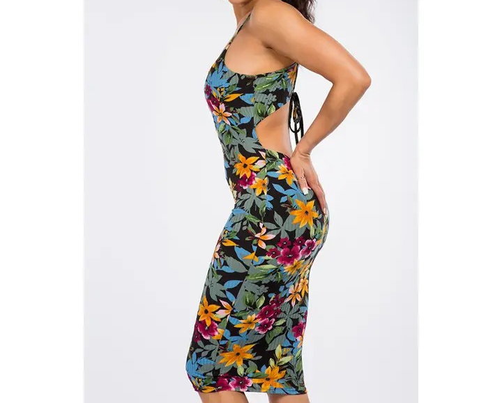 Floral Tie Back Midi Dress
