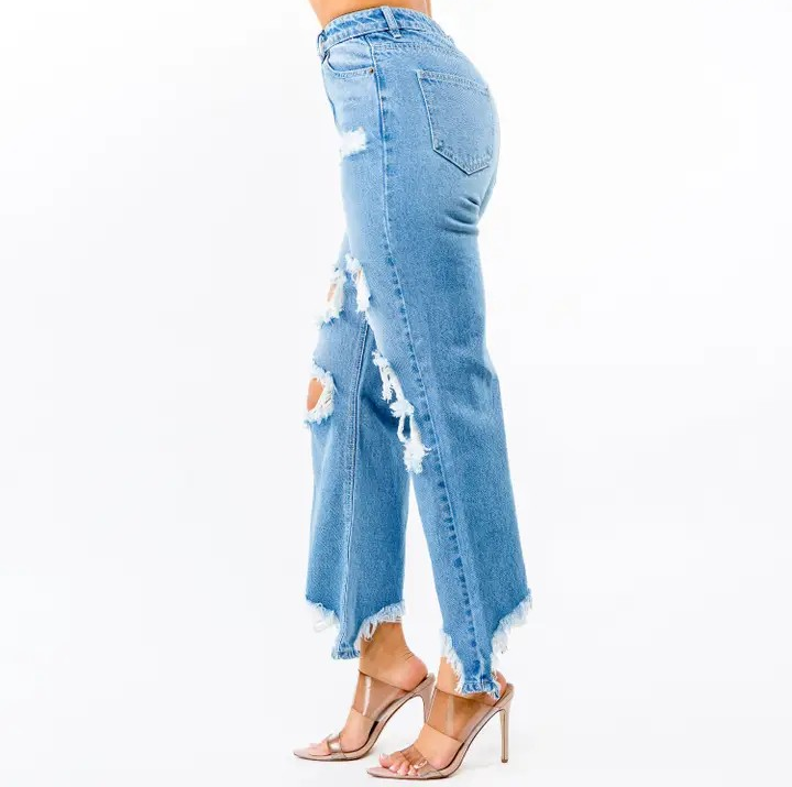 High Waist Distressed Wide Leg JEANS