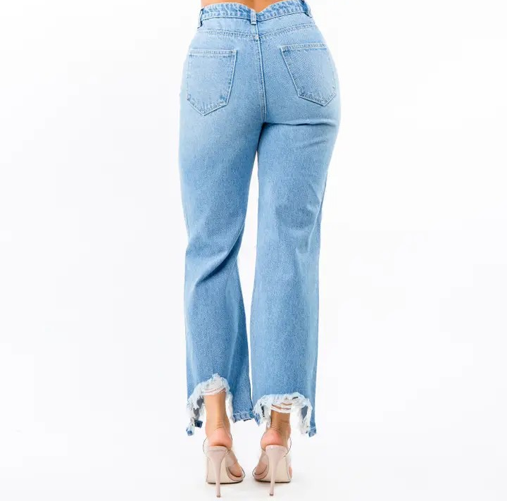 High Waist Distressed Wide Leg JEANS