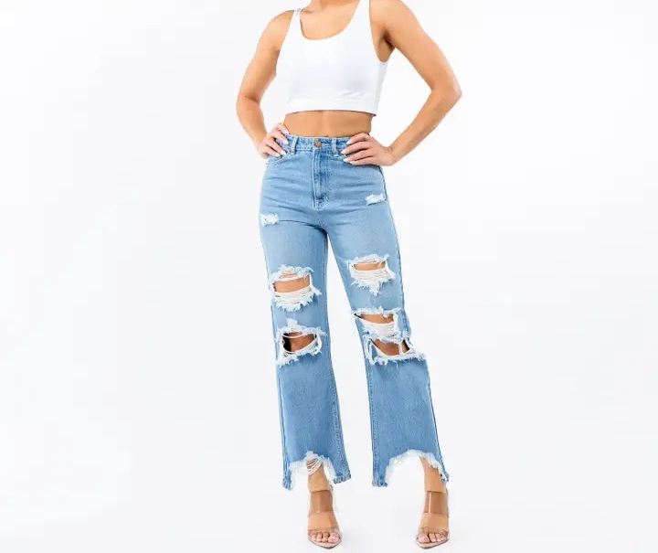 High Waist Distressed Wide Leg JEANS