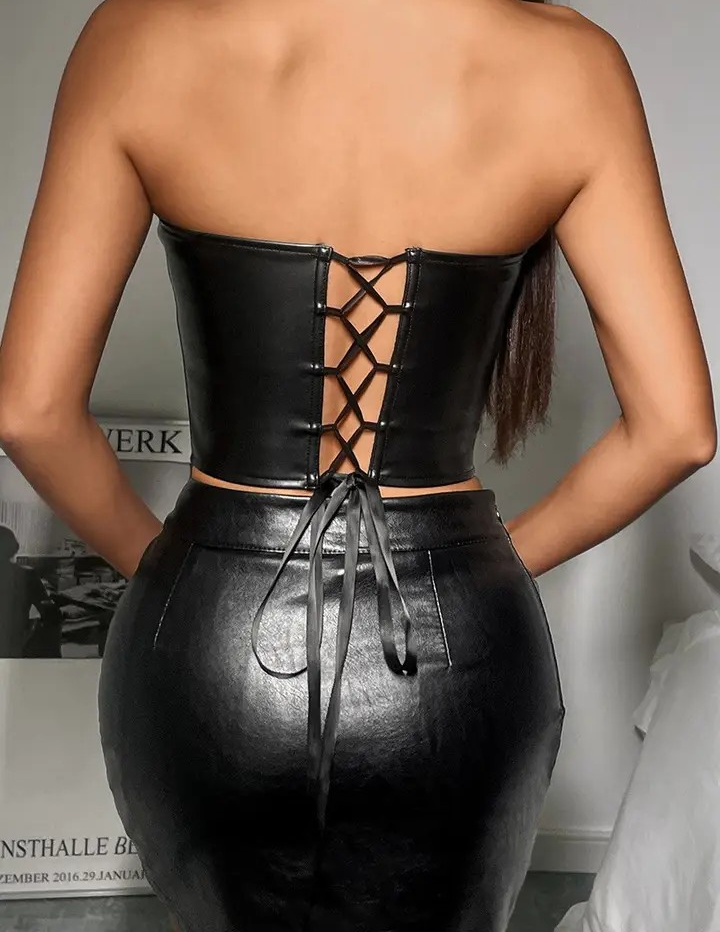 Leather Diamond Tube Top Vest