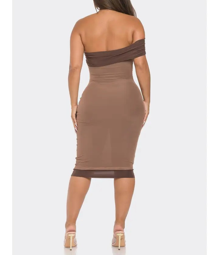 Off Shoulder Ruched Midi Dress