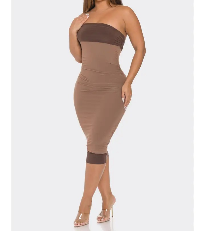 Off Shoulder Ruched Midi Dress