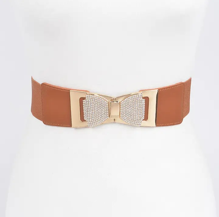 Rhinestone Ribbon Buckle Stretch Belt