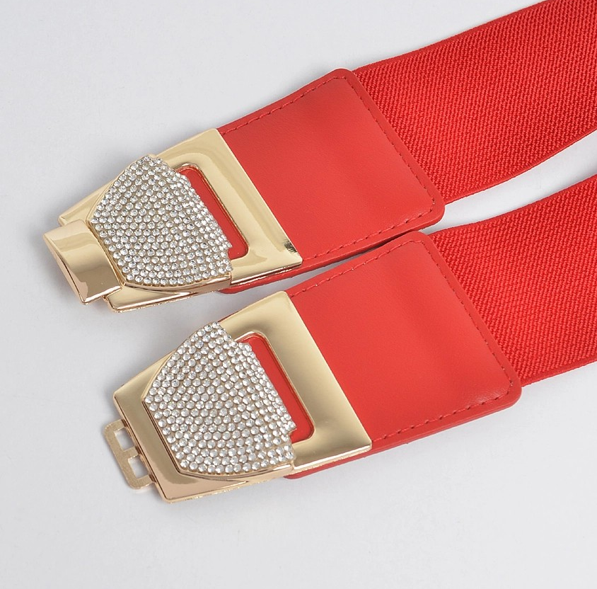 Rhinestone Ribbon Buckle Stretch Belt