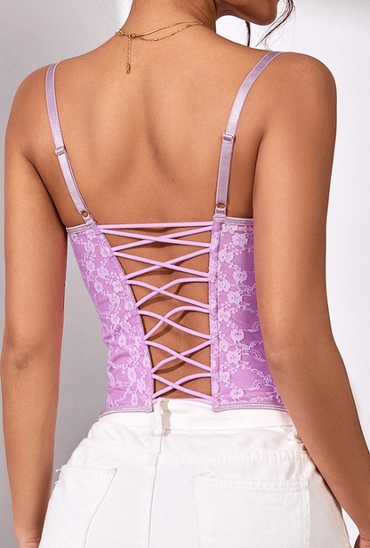 Color Lace Fishbone Low Cut Tank Top