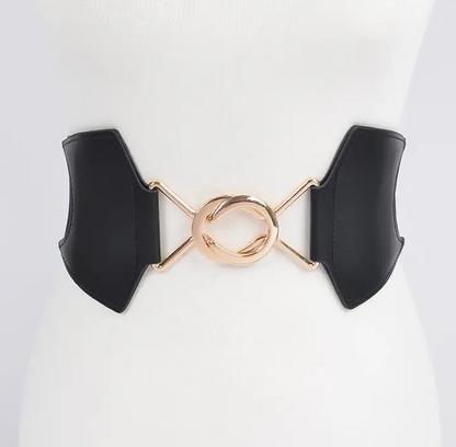 Faux Leather Wide Elastic Belt