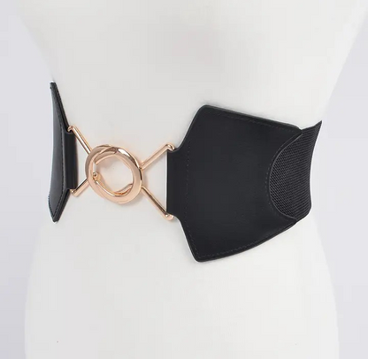 Faux Leather Wide Elastic Belt