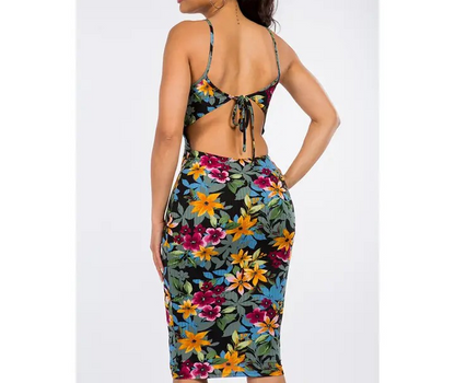 Floral Tie Back Midi Dress