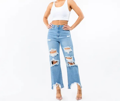 High Waist Distressed Wide Leg JEANS