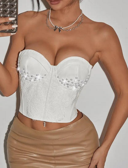 Leather Tube Top with Beaded Fishbone Vest