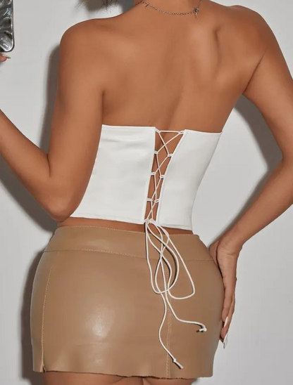 Leather Tube Top with Beaded Fishbone Vest