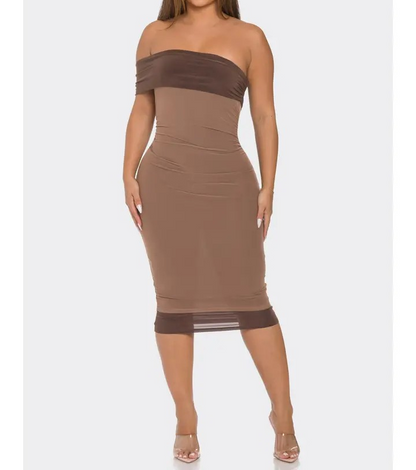 Off Shoulder Ruched Midi Dress