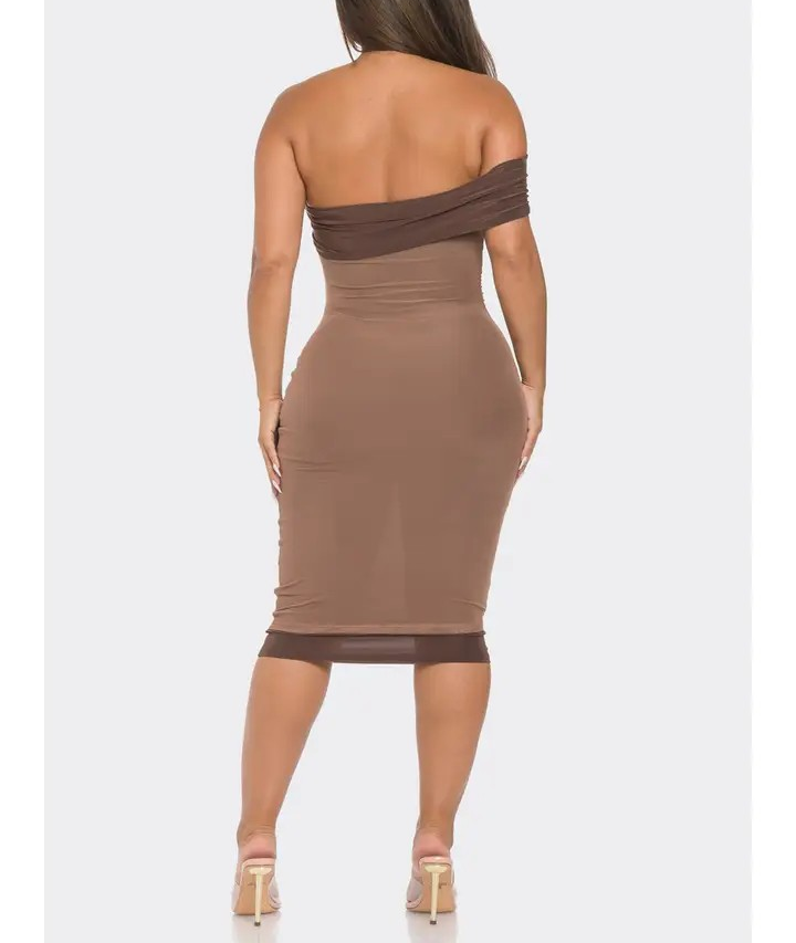 Off Shoulder Ruched Midi Dress