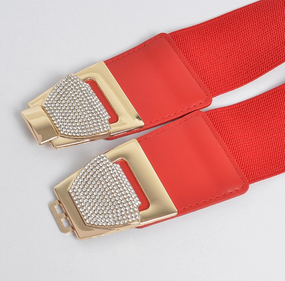 Rhinestone Ribbon Buckle Stretch Belt
