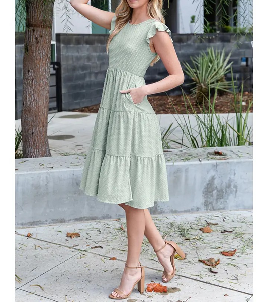 Ruffle Cap Sleeve Tiered Dress